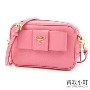 Prada Saffiano Bow Pochette Pink Calfskin Bag Camera Smartphone Holder
